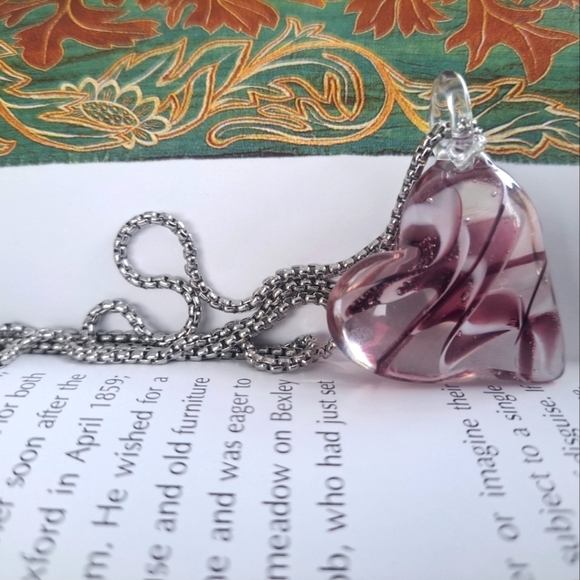 Silver tone necklace with murano glass pendant heart - Picture 5 of 5